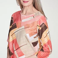 Alfred Dunner Catalina Island Womens Crew Neck 3/4 Sleeve T-Shirt