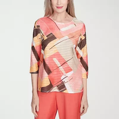 Alfred Dunner Catalina Island Womens Crew Neck 3/4 Sleeve T-Shirt