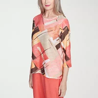 Alfred Dunner Catalina Island Womens Crew Neck 3/4 Sleeve T-Shirt