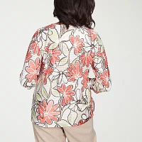 Alfred Dunner Catalina Island Womens Crew Neck 3/4 Sleeve T-Shirt