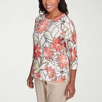 Alfred Dunner Catalina Island Womens Crew Neck 3/4 Sleeve T-Shirt