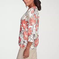 Alfred Dunner Catalina Island Womens Crew Neck 3/4 Sleeve T-Shirt