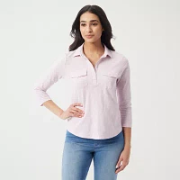 Gloria Vanderbilt Womens V Neck 3/4 Sleeve Polo Shirt