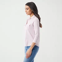 Gloria Vanderbilt Womens V Neck 3/4 Sleeve Polo Shirt