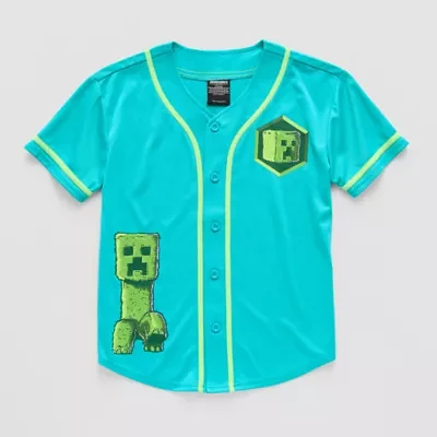 Little & Big Boys V Neck Short Sleeve Minecraft Jersey