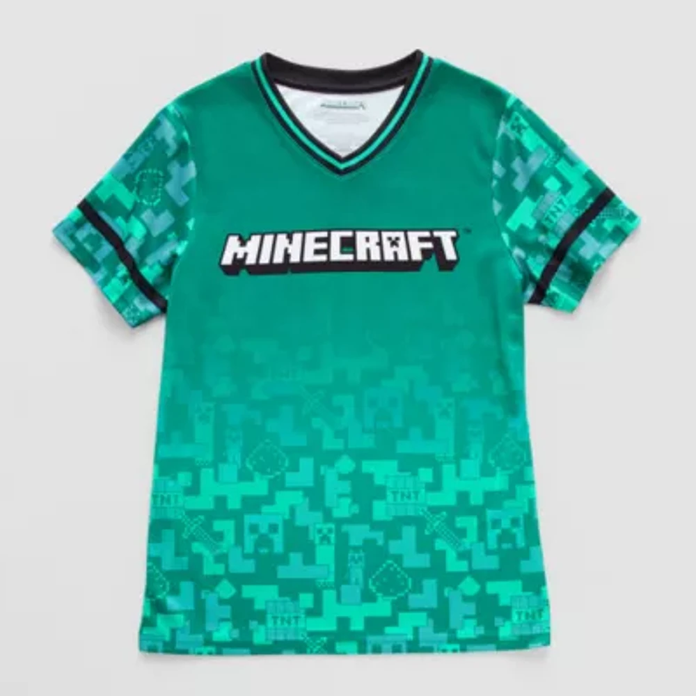 Little & Big Boys V Neck Short Sleeve Minecraft Jersey