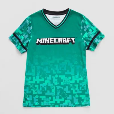 Little & Big Boys V Neck Short Sleeve Minecraft Jersey