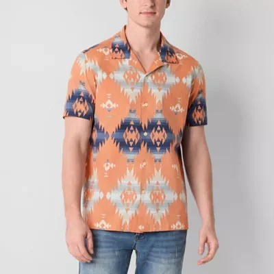 Frye and Co. Mens Regular Fit Short Sleeve Jacquard Button-Down Shirt