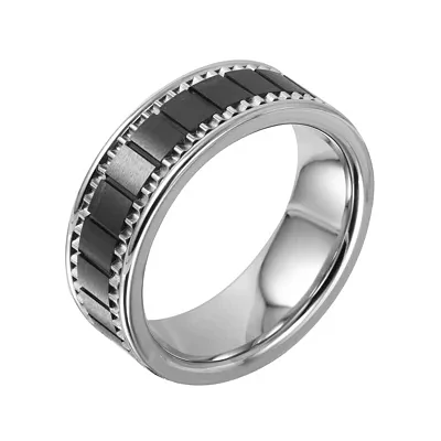  Mens Stainless & Ceramic Textured Wedding Band