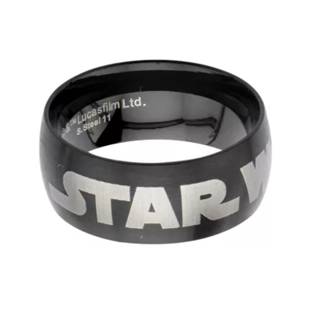 Star Wars® Logo Mens Stainless Steel and Black IP Dome Ring