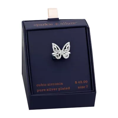 Sparkle Allure Cubic Zirconia Pure Silver Over Brass Butterfly Cocktail Ring