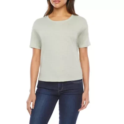 a.n.a Womens Round Neck Short Sleeve Crop T-Shirt