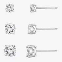 Diamonart White Cubic Zirconia Sterling Silver Round Pair Earring Set