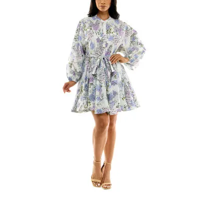 Premier Amour Womens Long Sleeve Floral Fit + Flare Dress