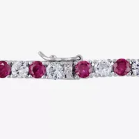 Lab Created Red Ruby Sterling Silver 7.25 Inch Tennis Bracelet