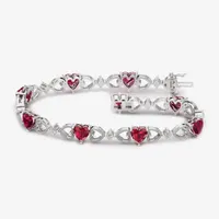 Lab Created Red Ruby Sterling Silver Heart 7.25 Inch Tennis Bracelet