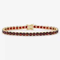 Genuine Red Garnet 14K Gold Over Silver 7.25 Inch Tennis Bracelet