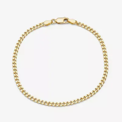 14K Gold Over Silver 7.5 Inch Solid Curb Chain Bracelet