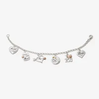 Tri-Tone Sterling Silver Love Heart Charm Bracelet