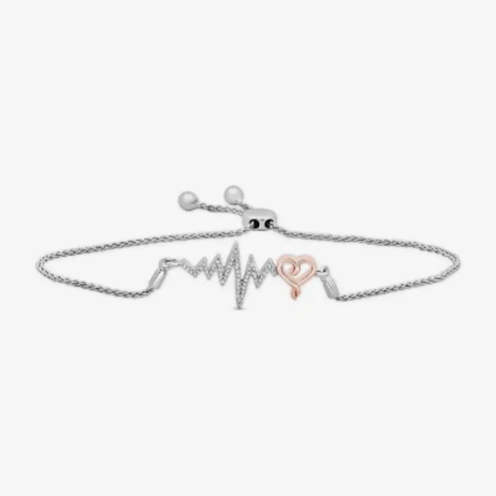 Hallmark Diamonds 1/10 CT. T.W. Natural White Diamond 14K Rose Gold Over Silver Sterling Silver Heart Bolo Bracelet