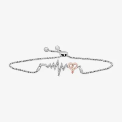 Hallmark Diamonds 1/10 CT. T.W. Natural White Diamond 14K Rose Gold Over Silver Sterling Silver Heart Bolo Bracelet