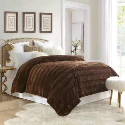 Cathay Home Lofty Luxe Reversible Embossed Faux Fur and Micro-Mink Throw Blanket