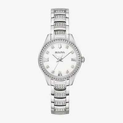 Bulova Womens Crystal Accent Silver Tone Stainless Steel Bracelet Watch 96l311