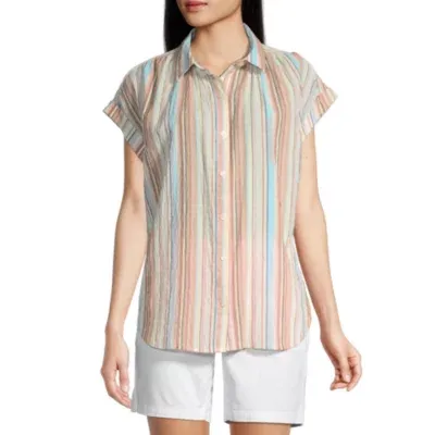 Worthington Womens Short Sleeve Camp Shirt