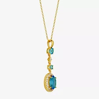 Womens Genuine Blue Topaz 18K Gold Over Silver Oval Pendant Necklace