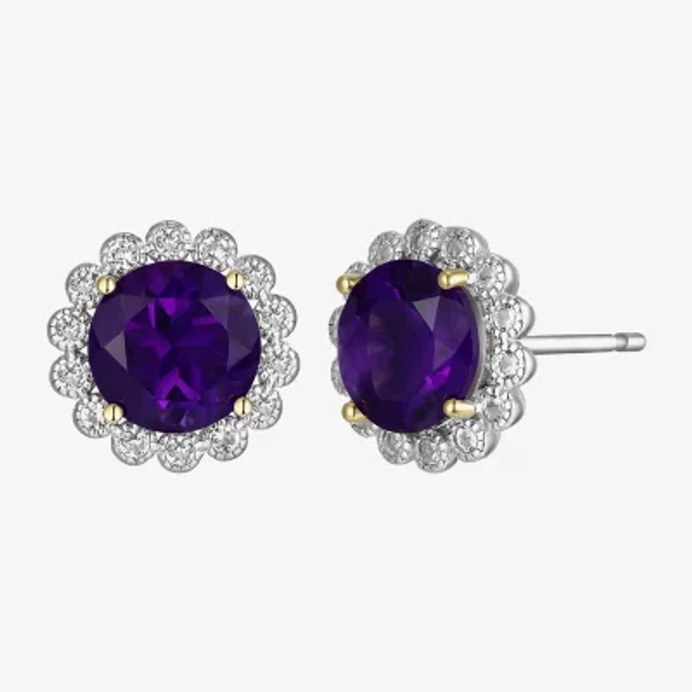 Gemstone Sterling Silver 10.3mm Flower Stud Earrings