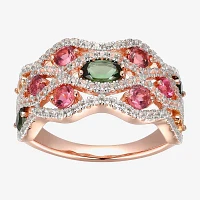 Womens Genuine Green Tourmaline 14K Rose Gold Over Silver Cocktail Ring