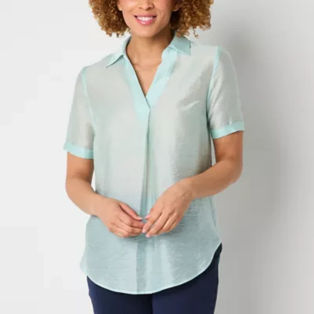 Worthington Womens Short Sleeve Blouse