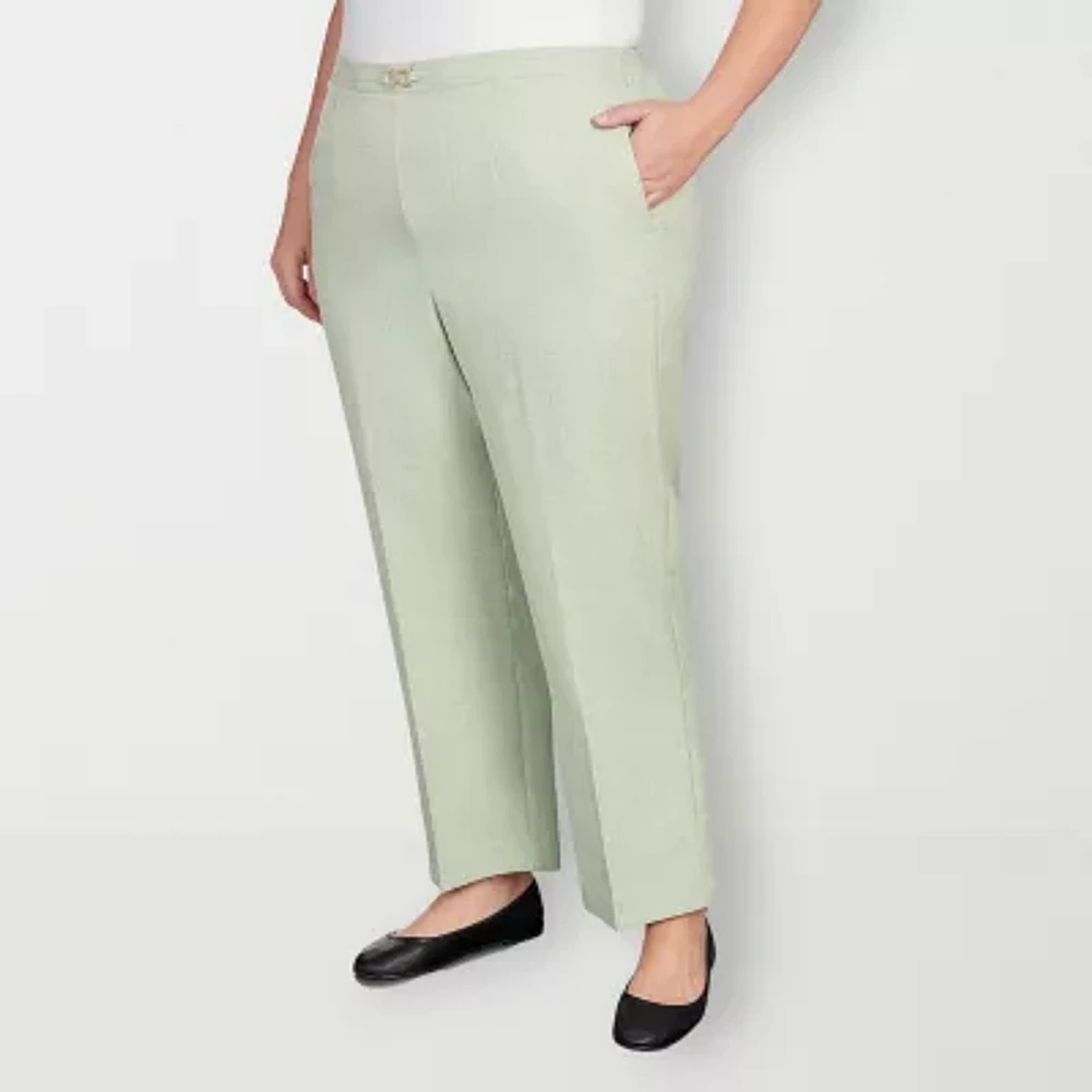 Alfred Dunner-Plus Short English Garden Womens Mid Rise Comfort Waistband Straight Flat Front Pant