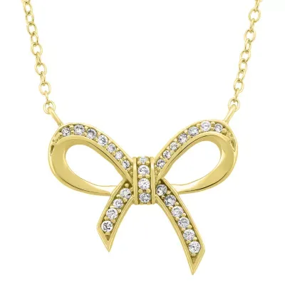 DiamonArt® Womens White Cubic Zirconia 18K Gold Over Silver Bow Pendant Necklace