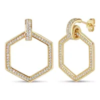 DiamonArt® White Cubic Zirconia 18K Gold Over Silver 22.2mm Stud Earrings