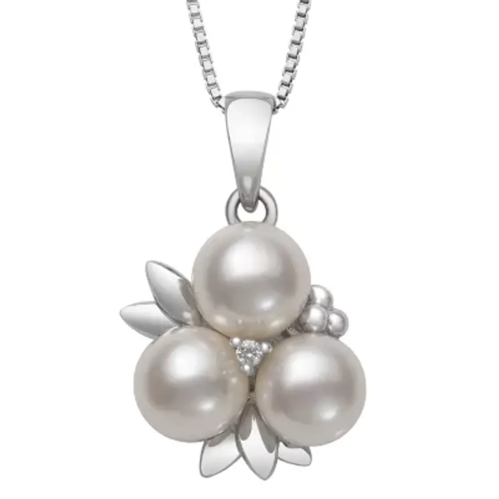 Womens Diamond Accent White Cultured Freshwater Pearl Sterling Silver Pendant Necklace