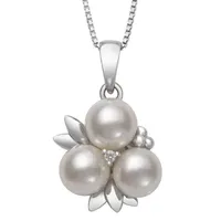 Womens Diamond Accent Cultured Freshwater Pearl Sterling Silver Pendant Necklace