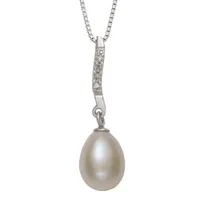 Womens Diamond Accent Cultured Freshwater Pearl Sterling Silver Pendant Necklace