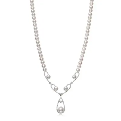 Womens Cultured Freshwater Pearl Sterling Silver Strand Necklace