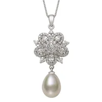 Womens Cultured Freshwater Pearl Sterling Silver Pendant Necklace