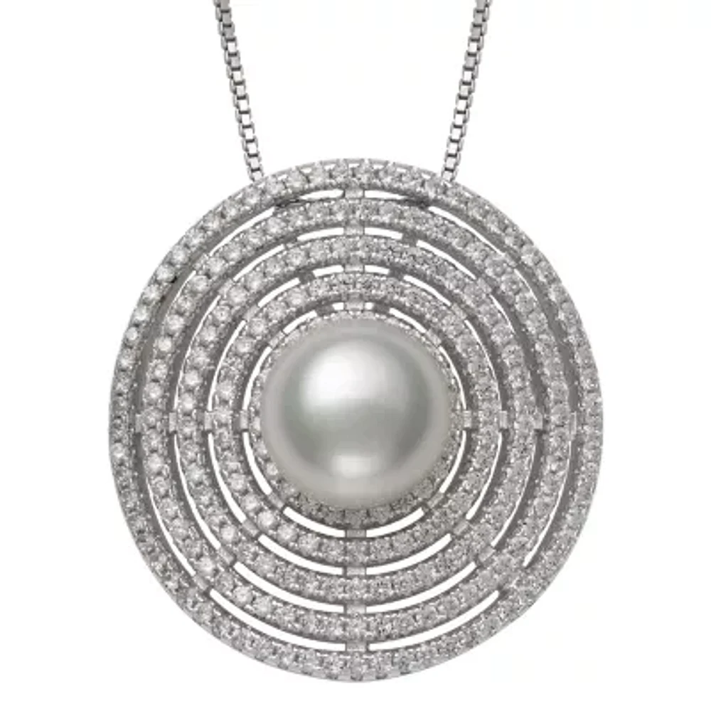 Womens White Cultured Freshwater Pearl Sterling Silver Pendant Necklace