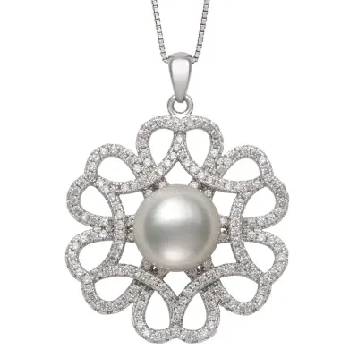 Womens White Cultured Freshwater Pearl Sterling Silver Inch Pendant Necklace