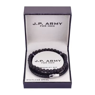 J.P. Army Men's Jewelry 2-pc. Stainless Steel 8 Inch Bead Round Bracelet Set