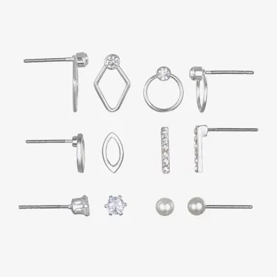 Bijoux Bar Delicates Womens Simulated Pearl 6 Pair Earring Set