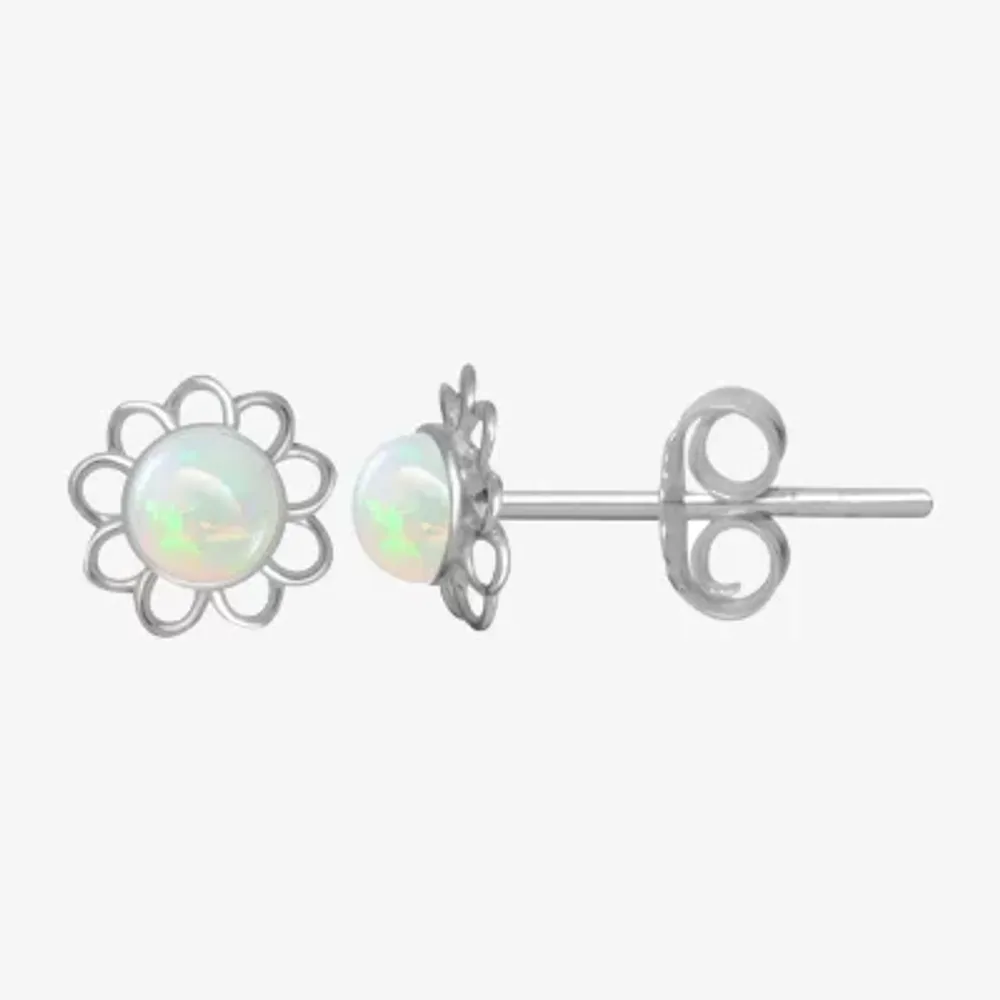 Itsy Bitsy Opal Sterling Silver 6mm Flower Stud Earrings