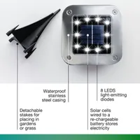 Bell + Howell 8 LED Super Bright Solar Powered Square Disk Light with Auto On/Off Lighting and Waterproof Rust-Free Stainless Tops - 4 Pack