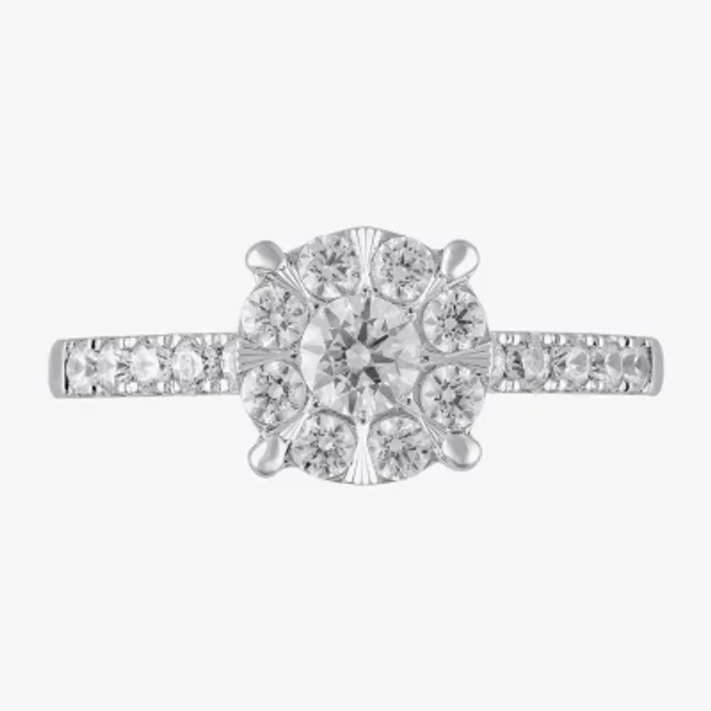 (H-I / I1) Womens 1 CT. T.W. Lab Grown White Diamond 10K Gold Halo Engagement Ring
