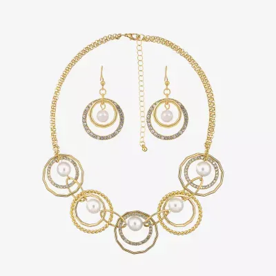 Bold Elements Gold Tone Collar Necklace & Drop Earring 2-pc. Simulated Pearl Jewelry Set