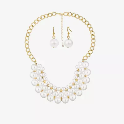 Bold Elements Gold Tone Statement Necklace & Drop Earrings 2-pc. Simulated Pearl Jewelry Set