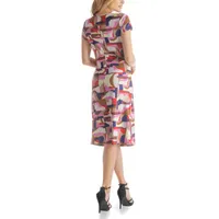 24seven Comfort Apparel Womens Short Sleeve Abstract Wrap Dress